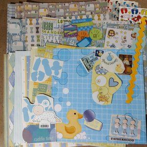 12x12 Scrapbook Baby Boy Paper Specialty embossed Paper Stickers Ephemera Lot